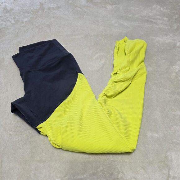 Zyia Active Leggings Womens 2 Grey Neon Yellow Ruched Running Bright Athletic - Picture 1 of 9